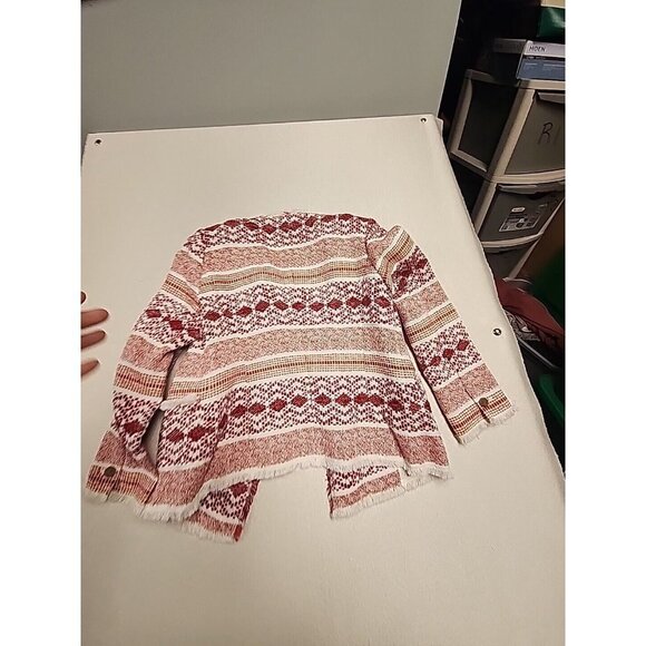 Loft Fiesta Jacket Tweed Blazer Draped Collar Unlined Fringe Trim Womens 2 - Picture 6 of 6